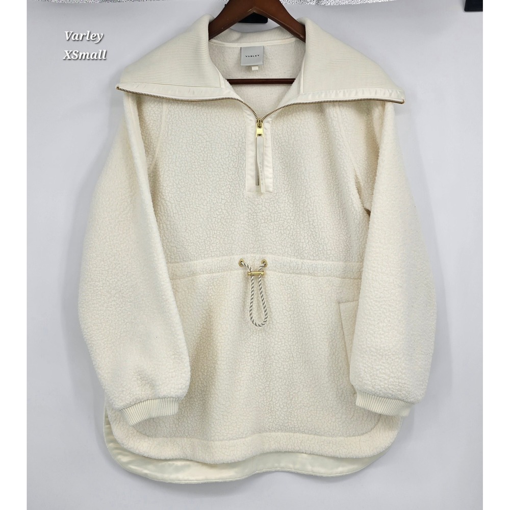 Varley Parnell Half Zip Borg Fleece Pullover XS Cream Sherpa Gold Hardware